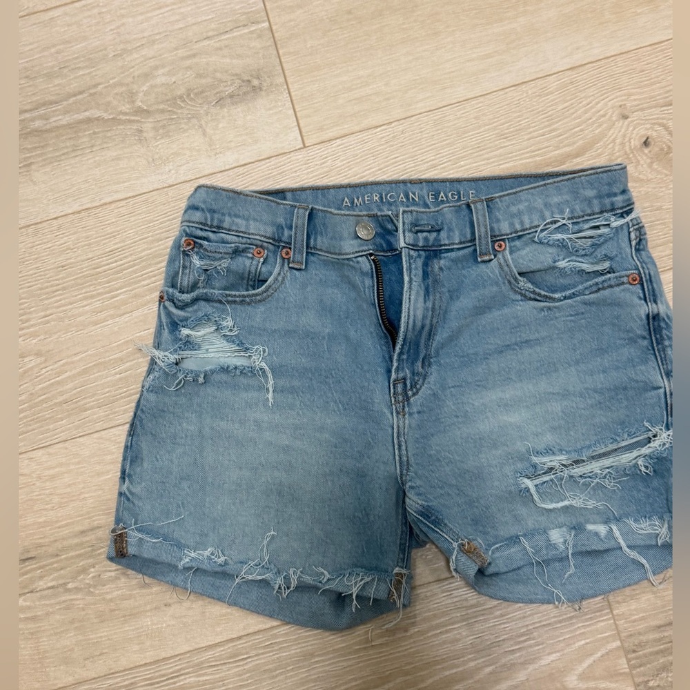 American Eagle Outfitters Light Blue Distressed Jean Shorts